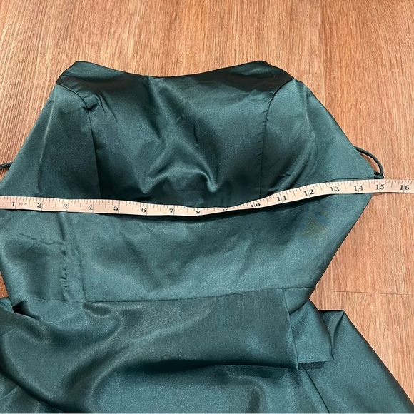 Satin Strapless Corset Back Special Occasion Dress Gown Size 2 Front Slit Green - Picture 6 of 10